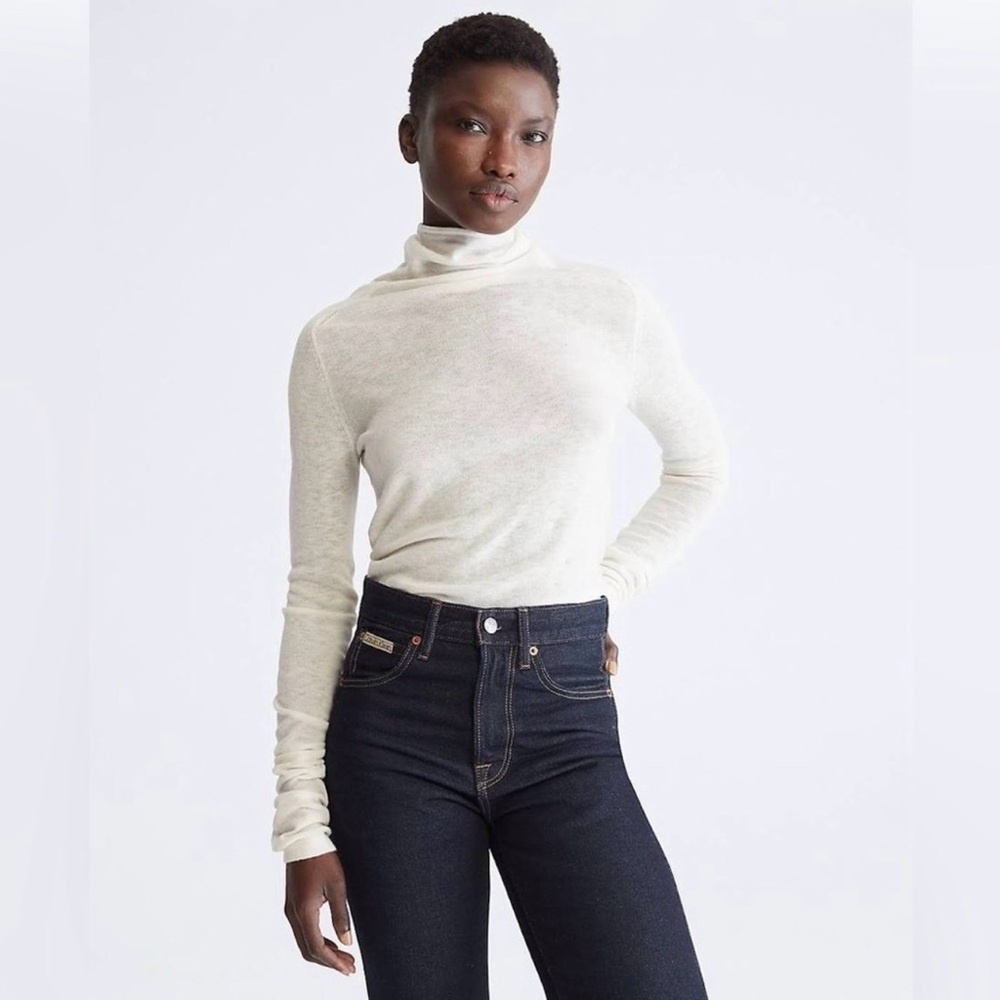 Calvin Klein Uplift Off White Long Sleeve Turtleneck Top